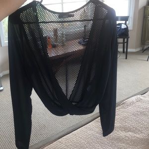Mesh back black long sleeve blouse